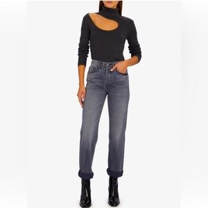 GRLFRND Womens Mica Cuffed Straight Leg Jeans in Black Smoke